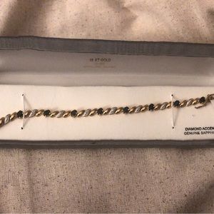 Genuine Sapphire Diamond Accent Bracelet. 18KT over Sterling Silver